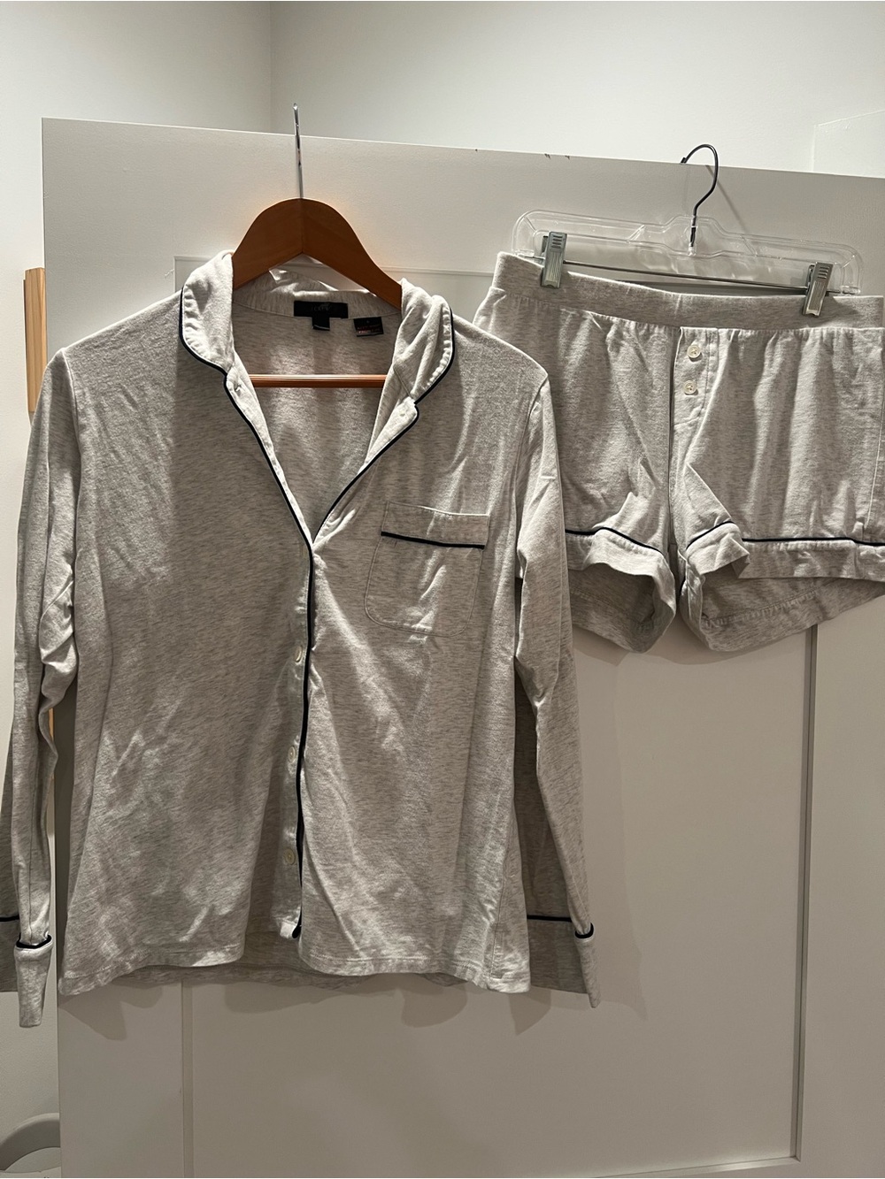 J. Crew Light Gray Pajama Top & Shorts with Dark Trim